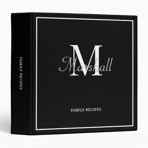 Elegant Monogram Black White Recipe Cookbook 3 Ring Binder