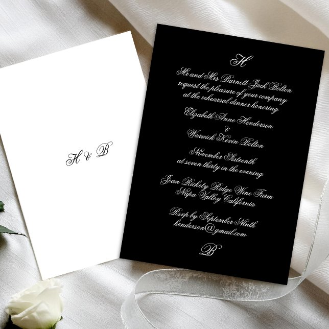 Elegant Monogram Black & White Rehearsal Dinner Invitation (Creator Uploaded)