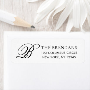Elegant Monogram Black White Return Address Label
