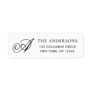 Elegant Monogram Black White Return Address Label
