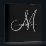 Elegant Monogram Black White Script Office School 3 Ring Binder<br><div class="desc">Personalized gray and white monogrammed office or school binder,  with a script font on black. Simple modern elegance.</div>