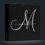 Elegant Monogram Black White Script Office School 3 Ring Binder<br><div class="desc">Personalized gray and white monogrammed office or school binder,  with a script font on black. Simple modern elegance.</div>