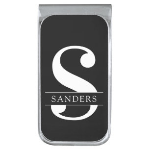 Elegant Monogram Black White Silver Finish Money Clip