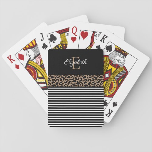 Elegant Monogram black white stripe Poker Cards