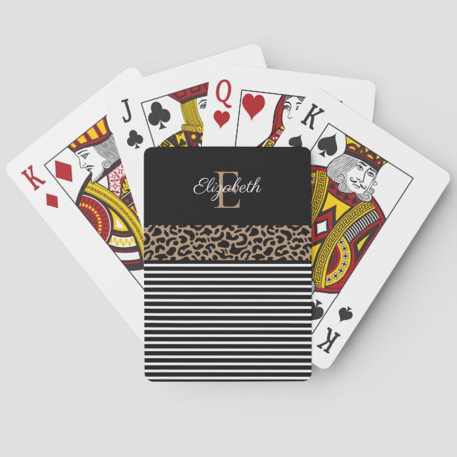 Elegant Monogram black white stripe Poker Cards (Back)