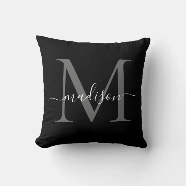 Elegant Monogram Black White Stylish Girly Script Throw Pillow | Zazzle