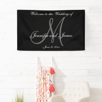 Elegant Monogram Black White Wedding Banner | Zazzle