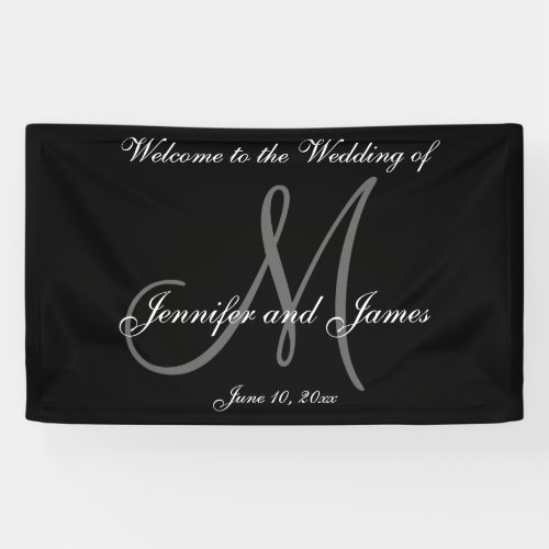 Elegant Monogram Black White Wedding Banner