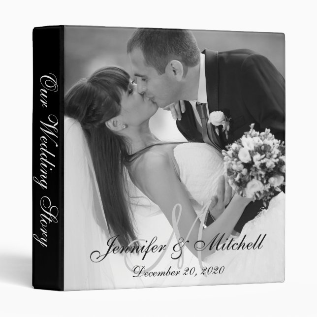 Elegant Monogram Black & White Wedding Binder (Front/Spine)