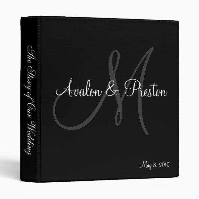 Elegant Monogram Black & White Wedding Binder (Front/Spine)
