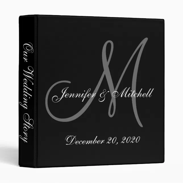 Elegant Monogram Black &amp; White Wedding Binder | Zazzle