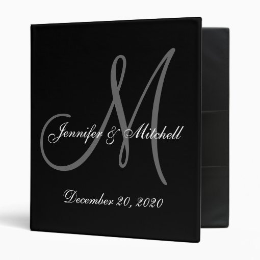 Elegant Monogram Black &amp; White Wedding Binder | Zazzle