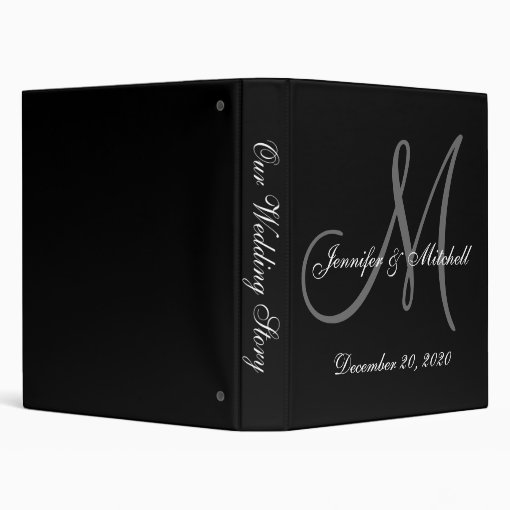 Elegant Monogram Black &amp; White Wedding Binder | Zazzle