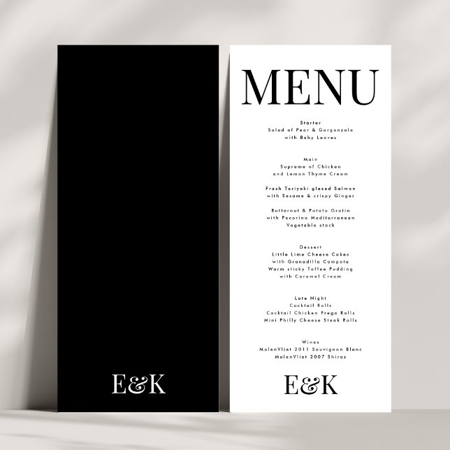 Elegant Monogram Black White Wedding BOLD BIG Menu (Creator Uploaded)