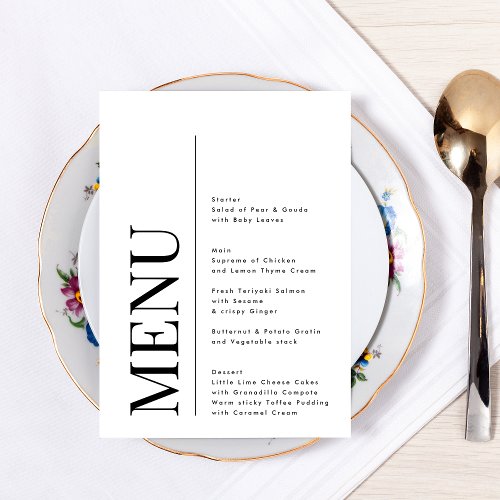 Elegant Monogram Black White Wedding BOLD BIG Menu