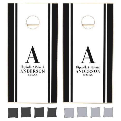 Elegant Monogram Black White Wedding Cornhole Set