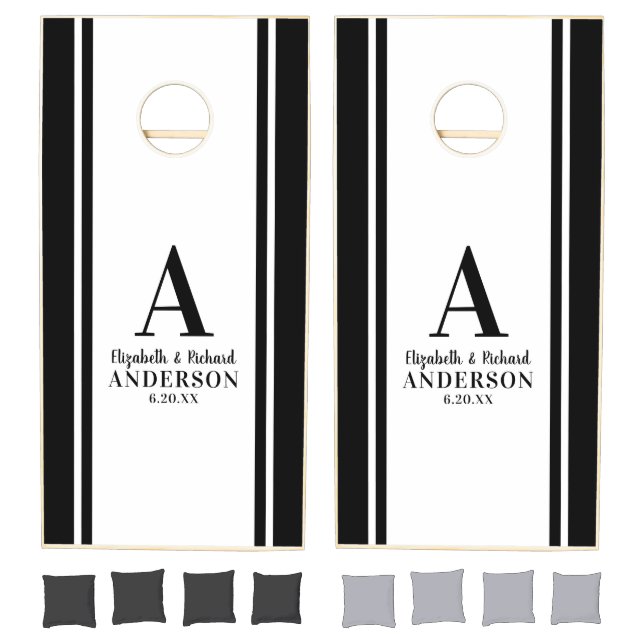 Elegant Monogram Black White Wedding Cornhole Set (Set)