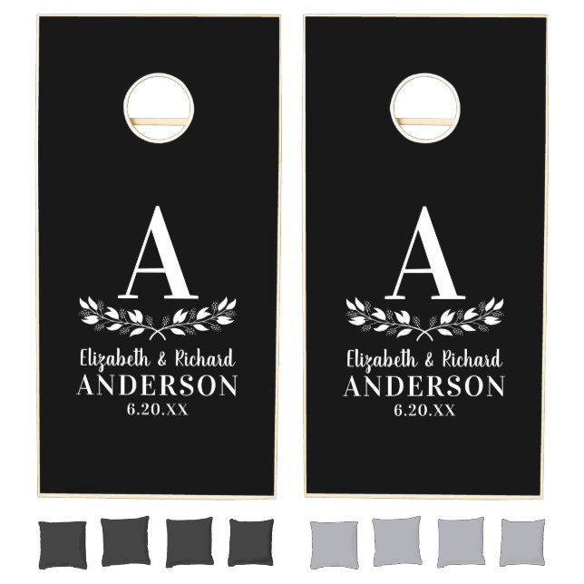 Elegant Monogram Black White Wedding Cornhole Set (Set)