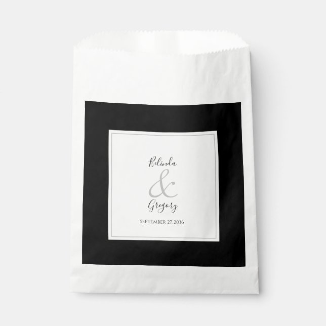 Elegant Monogram Black & White Wedding Favor Bag (Front)