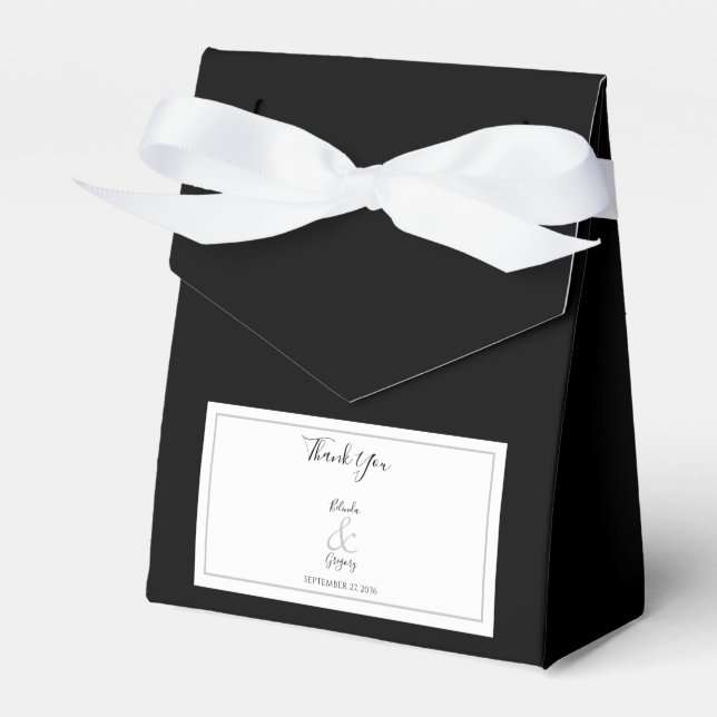 Elegant Monogram Black & White Wedding Favor Boxes (Front Side)