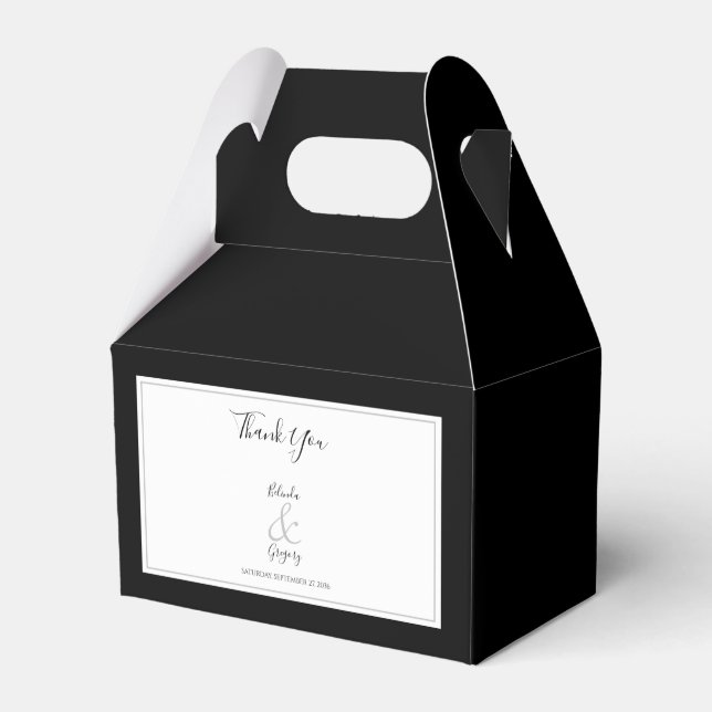 Elegant Monogram Black & White Wedding Favor Boxes (Front Side)