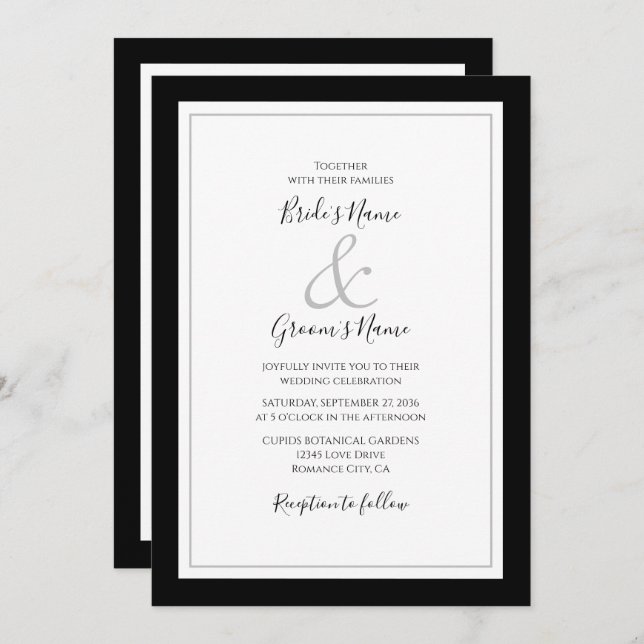 Elegant Monogram Black & White Wedding Invitation (Front/Back)