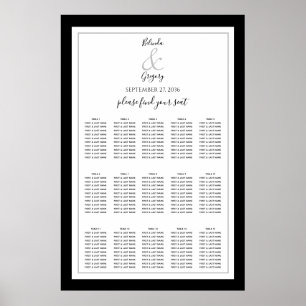 Elegant Monogram Black White Wedding Seating Chart