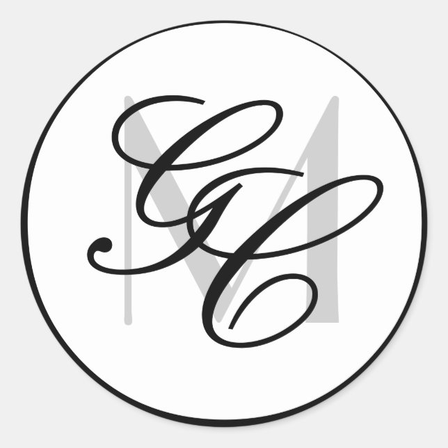Elegant Monogram Black White Wedding Sticker (Front)