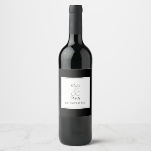 Elegant Monogram Black  White Wedding  Wine Label
