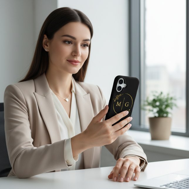 Elegant Monogram Blossom Frame iPhone Case (Elegant Monogram Blossom Frame iPhone Case)