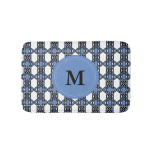 Elegant Monogram Blue Abstract Scarab Pattern Bathroom Mat