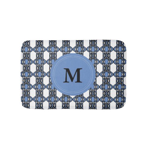 Elegant Monogram Blue Abstract Scarab Pattern Bathroom Mat