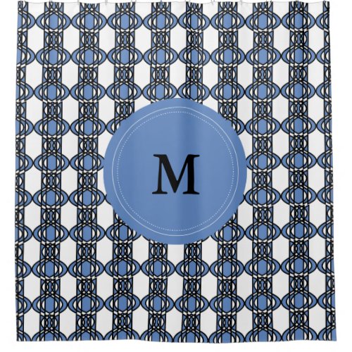 Elegant Monogram Blue Abstract Scarab Pattern Shower Curtain