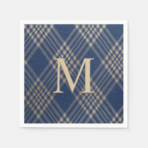 Elegant Monogram Blue and Tan Plaid Napkins