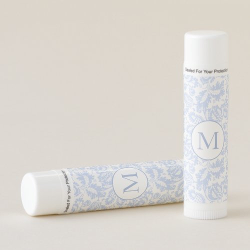 Elegant Monogram Blue Floral Botanical Lip Balm