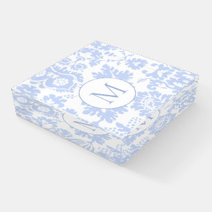 Elegant Monogram Blue Floral Botanical Paperweight