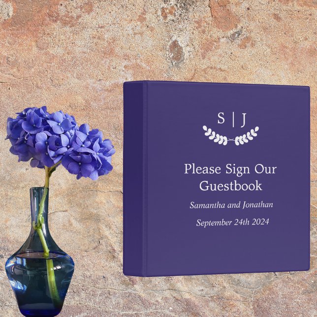 Elegant Monogram Blue Jewel Guest Book 3 Ring Binder (Creator Uploaded)