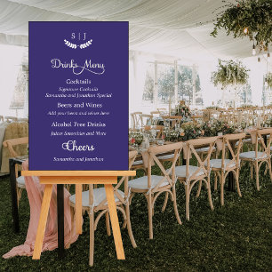 Elegant Monogram Blue Jewel Tone Drinks Menu Foam Board