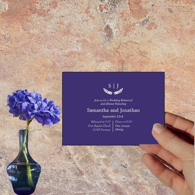 Elegant Monogram Blue Jewel Tone Rehearsal  Invitation (Creator Uploaded)
