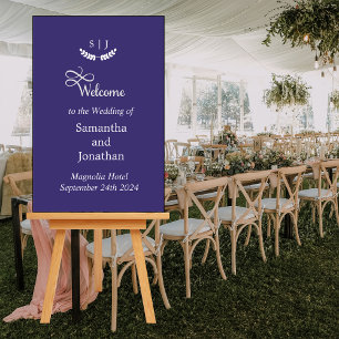 Elegant Monogram Blue Jewel Tone Wedding Welcome Foam Board