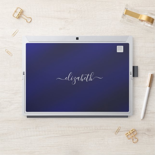 Elegant monogram blue luxury foil Laptop skin (Desk)
