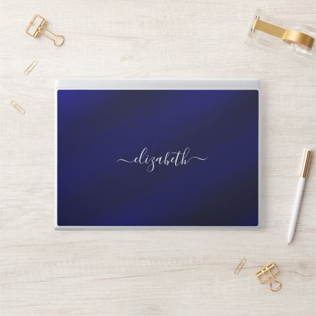 Elegant monogram blue luxury foil Laptop skin (Desk)