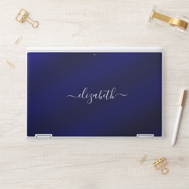 Elegant monogram blue luxury foil Laptop skin (Desk)