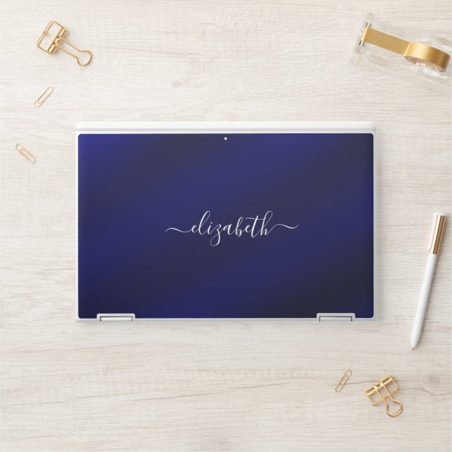 Elegant monogram blue luxury foil Laptop skin (Desk)