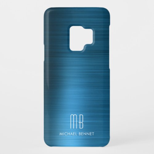 Elegant Monogram Blue Metallic  Case_Mate Samsung Galaxy S9 Case