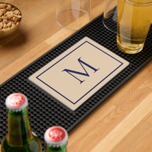 Elegant Monogram Blue Navy Tan Bar Mat