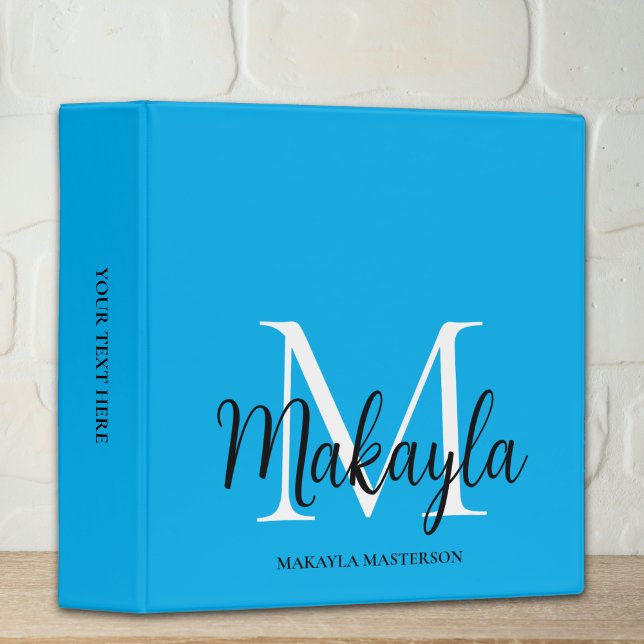 Elegant Monogram Blue Office School  3 Ring Binder (Creator Uploaded)