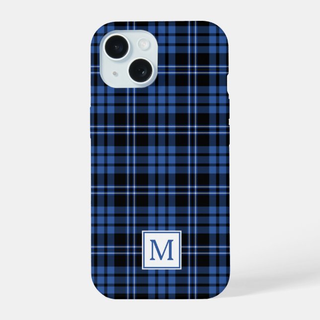 Elegant Monogram Blue Plaid Iphone Case (Back)