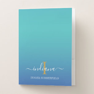 Elegant Monogram Blue Script Pocket Folder