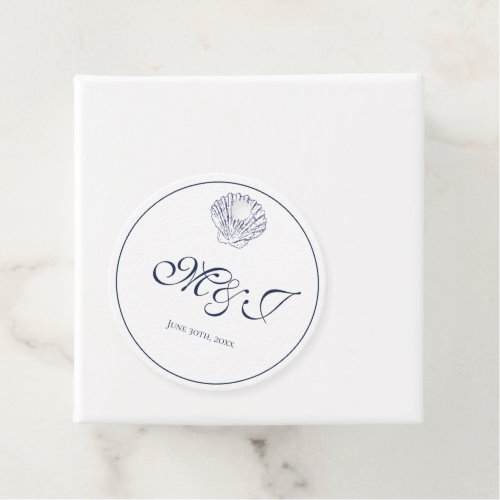 Elegant Monogram Blue Shell Wedding Favor Tags